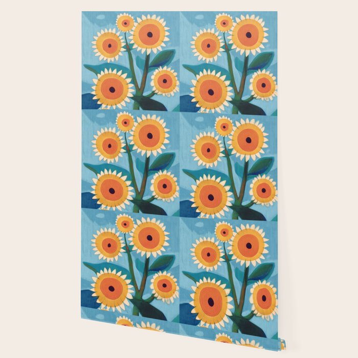 Sunflower Study in Sunny Yellow and Burnt Orange Wallpaper Gallery Image 2
