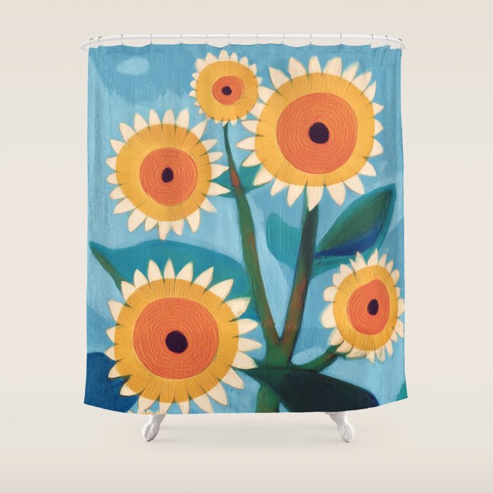 Sunflower Study in Sunny Yellow and Burnt Orange Shower Curtain Gallery Image 1