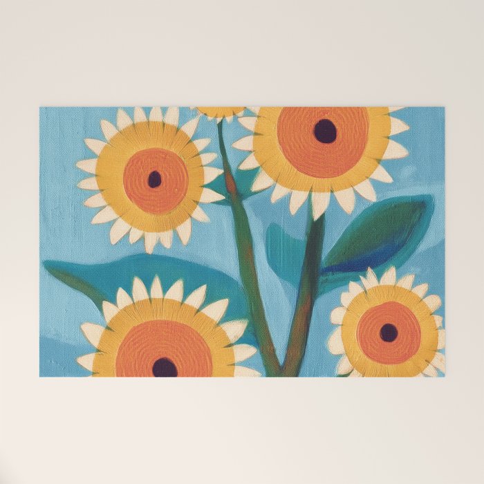 Sunflower Study in Sunny Yellow and Burnt Orange Welcome Mat Gallery Image 1
