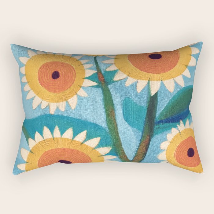 Sunflower Study in Sunny Yellow and Burnt Orange Rectangular Pillow Gallery Image 1