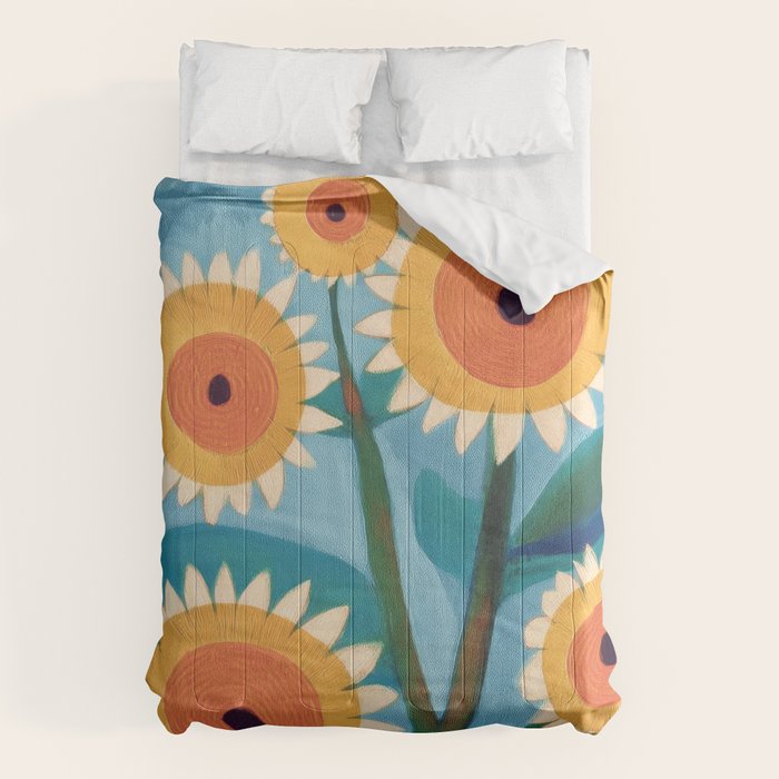 Sunflower Study in Sunny Yellow and Burnt Orange Comforter Gallery Image 6