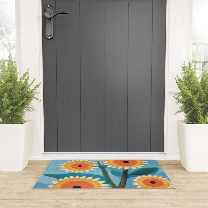Sunflower Study in Sunny Yellow and Burnt Orange Welcome Mat Gallery Image 3