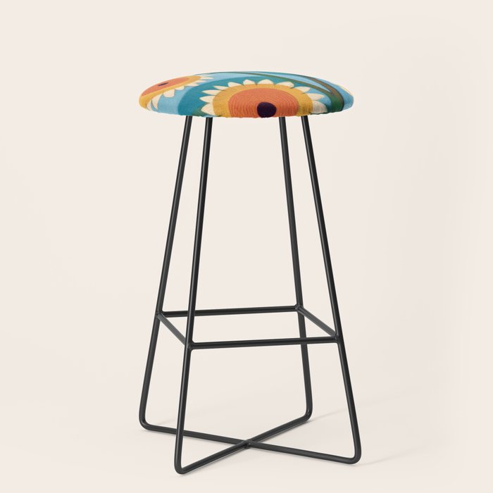 Sunflower Study in Sunny Yellow and Burnt Orange Stool Gallery Image 1