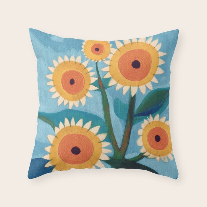 Sunflower Study in Sunny Yellow and Burnt Orange Throw Pillow Gallery Image 6