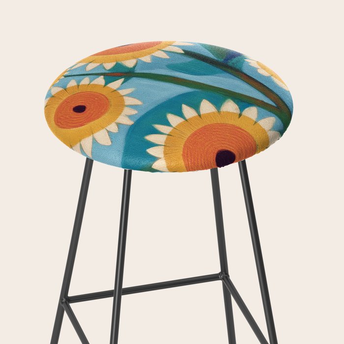 Sunflower Study in Sunny Yellow and Burnt Orange Stool Gallery Image 2