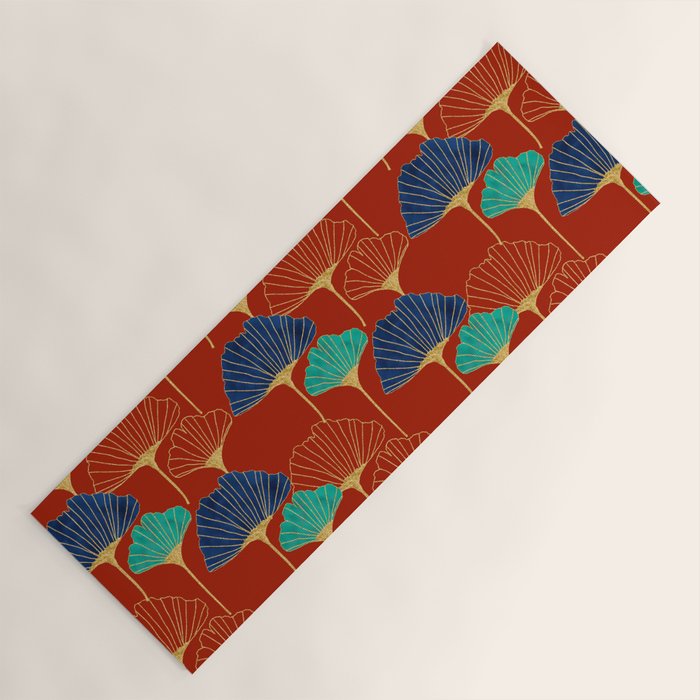 Gingko Biloba Leaves Abstract Pattern (red Background) Yoga Mat Gallery Image 1