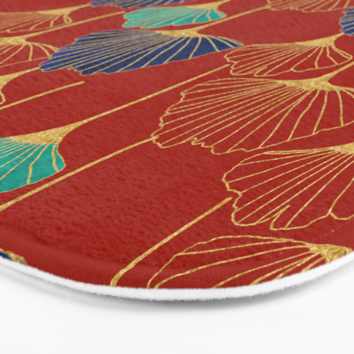 Gingko Biloba Leaves Abstract Pattern (red Background) Bath Mat Gallery Image 3