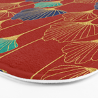 Gingko Biloba Leaves Abstract Pattern (red Background) Bath Mat Gallery Image 3