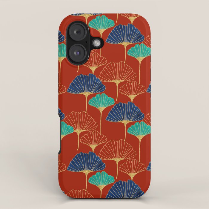 Gingko Biloba Leaves Abstract Pattern (red Background) iPhone Case Gallery Image 1