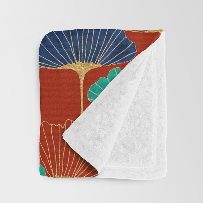 Gingko Biloba Leaves Abstract Pattern (red Background) Throw Blanket Gallery Image 3