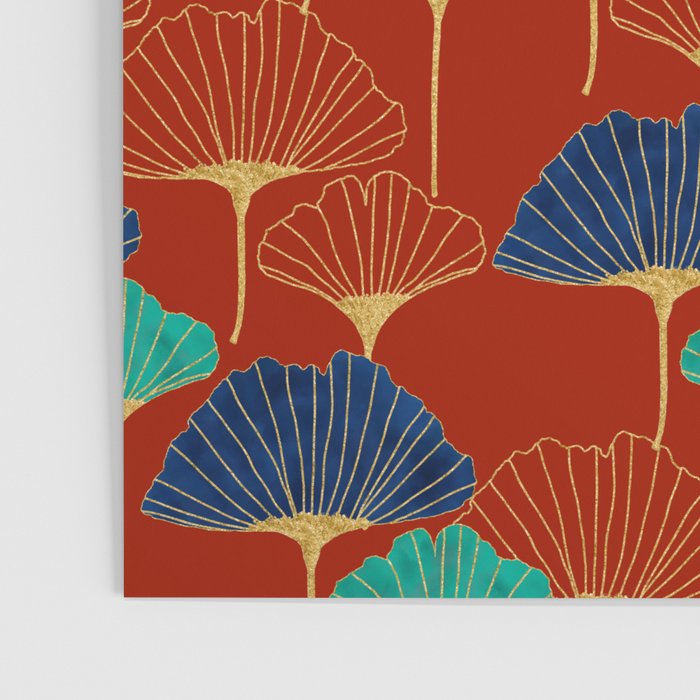Gingko Biloba Leaves Abstract Pattern (red Background) Poster Gallery Image 3