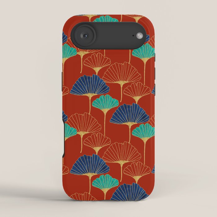 Gingko Biloba Leaves Abstract Pattern (red Background) iPhone Case Gallery Image 2