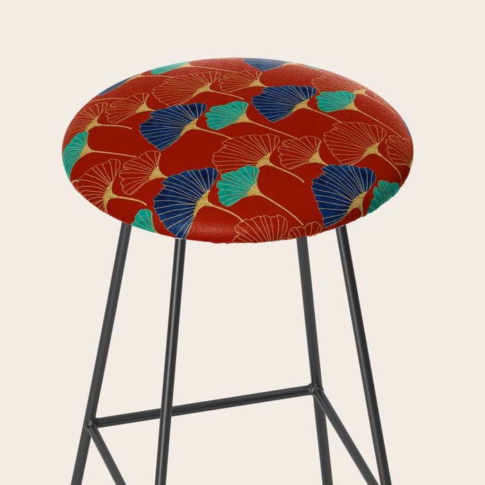 Gingko Biloba Leaves Abstract Pattern (red Background) Stool Gallery Image 2