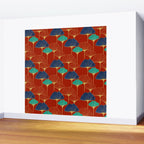 Gingko Biloba Leaves Abstract Pattern (red Background) Wall Mural Gallery Image 2