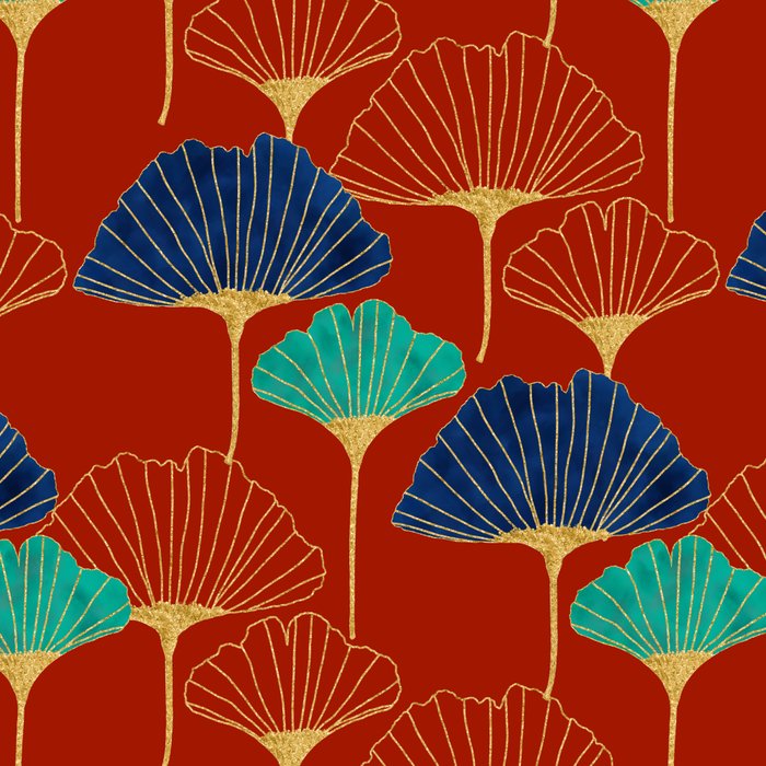 Gingko Biloba Leaves Abstract Pattern (red Background) Coffee Mug Gallery Image 2