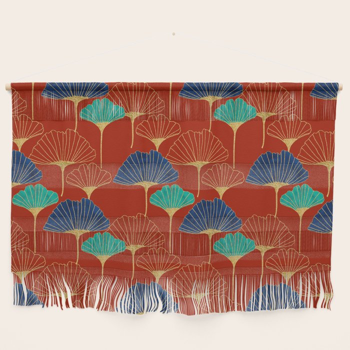 Gingko Biloba Leaves Abstract Pattern (red Background) Wall Hanging Gallery Image 1
