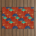 Gingko Biloba Leaves Abstract Pattern (red Background) Outdoor Rug Gallery Image 1