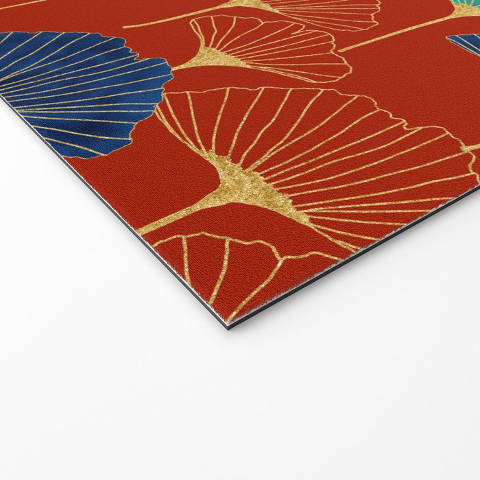 Gingko Biloba Leaves Abstract Pattern (red Background) Welcome Mat Gallery Image 2