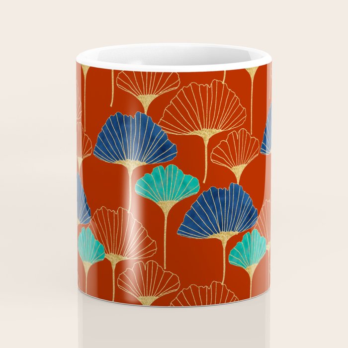 Gingko Biloba Leaves Abstract Pattern (red Background) Coffee Mug Gallery Image 4