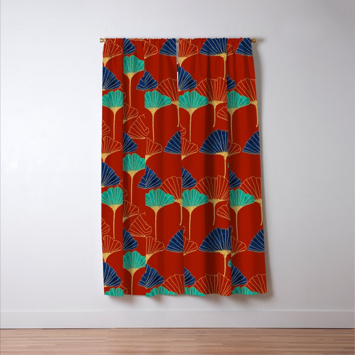 Gingko Biloba Leaves Abstract Pattern (red Background) Window Curtain Gallery Image 3