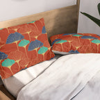 Gingko Biloba Leaves Abstract Pattern (red Background) Pillow Sham Gallery Image 2