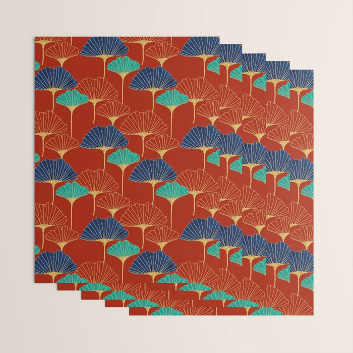 Gingko Biloba Leaves Abstract Pattern (red Background) Wrapping Paper Gallery Image 3