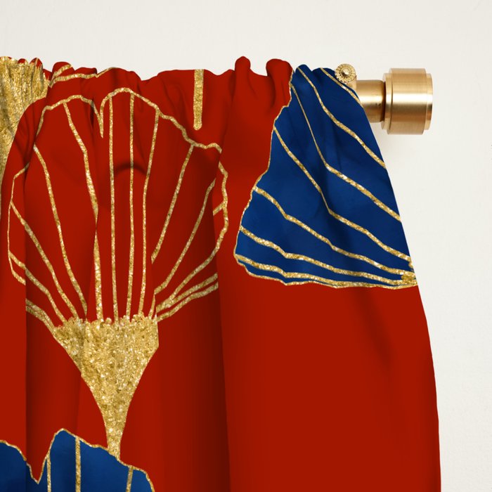 Gingko Biloba Leaves Abstract Pattern (red Background) Window Curtain Gallery Image 2