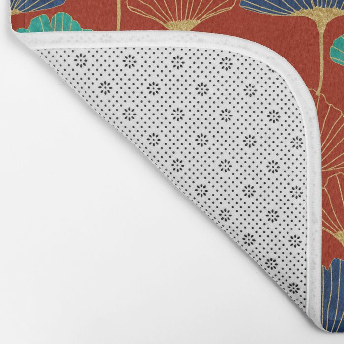 Gingko Biloba Leaves Abstract Pattern (red Background) Bath Mat Gallery Image 2