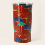 Gingko Biloba Leaves Abstract Pattern (red Background) Travel Mug Gallery Image 1
