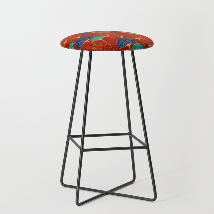Gingko Biloba Leaves Abstract Pattern (red Background) Stool Gallery Image 1