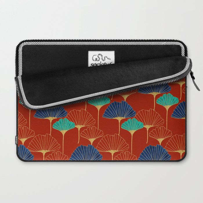 Gingko Biloba Leaves Abstract Pattern (red Background) Laptop Sleeve Gallery Image 2