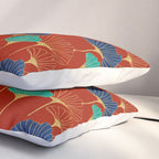 Gingko Biloba Leaves Abstract Pattern (red Background) Pillow Sham Gallery Image 3