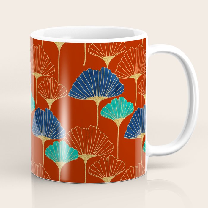 Gingko Biloba Leaves Abstract Pattern (red Background) Coffee Mug Gallery Image 1