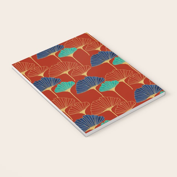 Gingko Biloba Leaves Abstract Pattern (red Background) Notebook Gallery Image 3