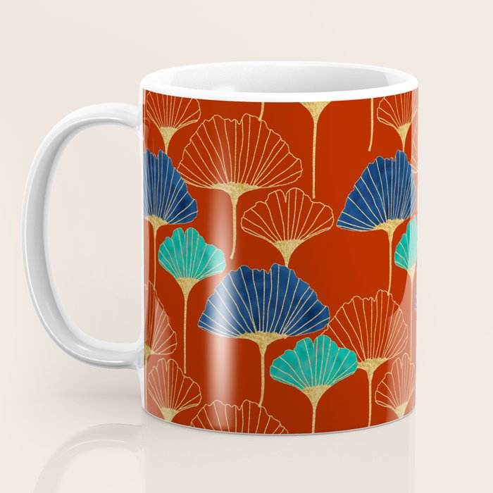Gingko Biloba Leaves Abstract Pattern (red Background) Coffee Mug Gallery Image 3