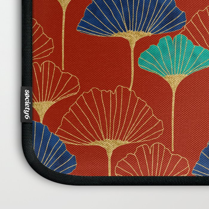 Gingko Biloba Leaves Abstract Pattern (red Background) Laptop Sleeve Gallery Image 3