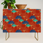 Gingko Biloba Leaves Abstract Pattern (red Background) Credenza Gallery Image 1