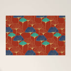 Gingko Biloba Leaves Abstract Pattern (red Background) Welcome Mat Gallery Image 1
