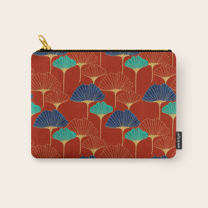 Gingko Biloba Leaves Abstract Pattern (red Background) Carry All Pouch Gallery Image 1