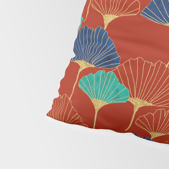 Gingko Biloba Leaves Abstract Pattern (red Background) Pillow Sham Gallery Image 4