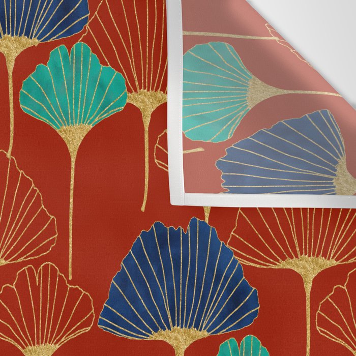 Gingko Biloba Leaves Abstract Pattern (red Background) Wall Tapestry Gallery Image 3