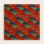 Gingko Biloba Leaves Abstract Pattern (red Background) Wood Wall Art Gallery Image 1