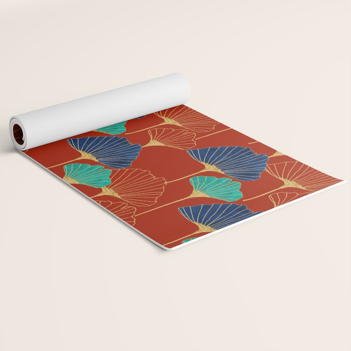 Gingko Biloba Leaves Abstract Pattern (red Background) Yoga Mat Gallery Image 2