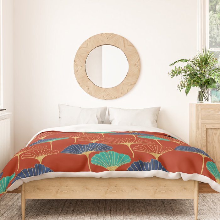 Gingko Biloba Leaves Abstract Pattern (red Background) Duvet Cover Gallery Image 3