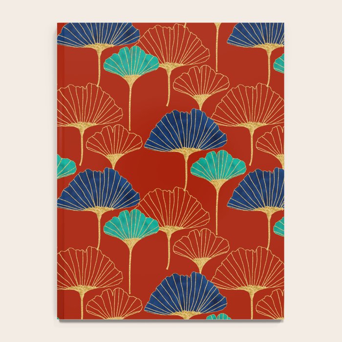 Gingko Biloba Leaves Abstract Pattern (red Background) Notebook Gallery Image 4