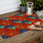 Gingko Biloba Leaves Abstract Pattern (red Background) Outdoor Rug Gallery Image 2