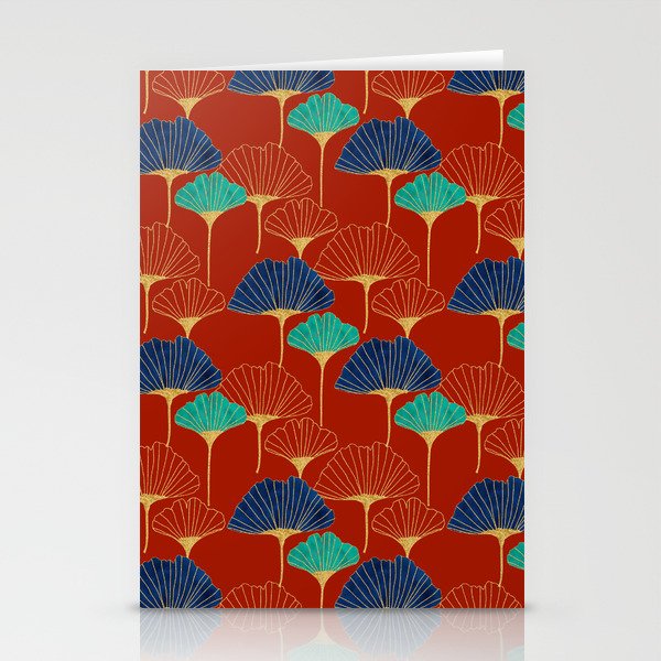 Gingko Biloba Leaves Abstract Pattern (red Background) Stationery Card Gallery Image 2