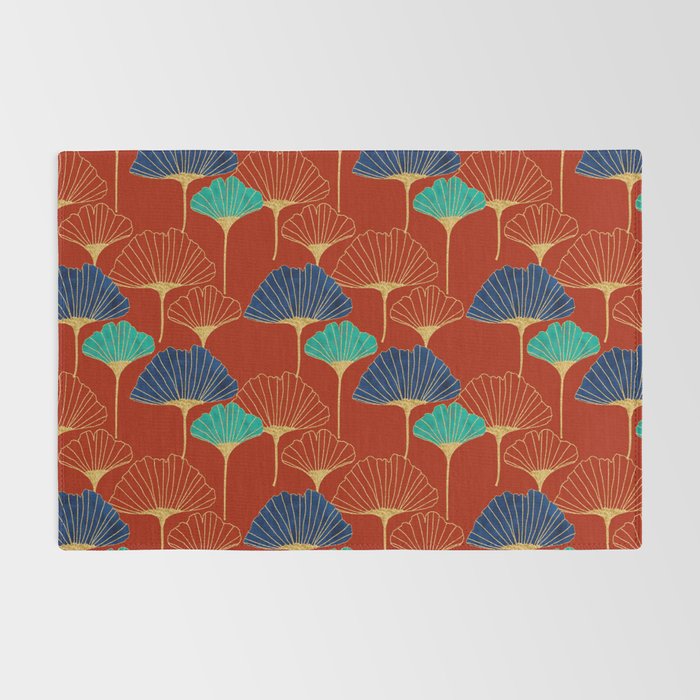 Gingko Biloba Leaves Abstract Pattern (red Background) Rug Gallery Image 2