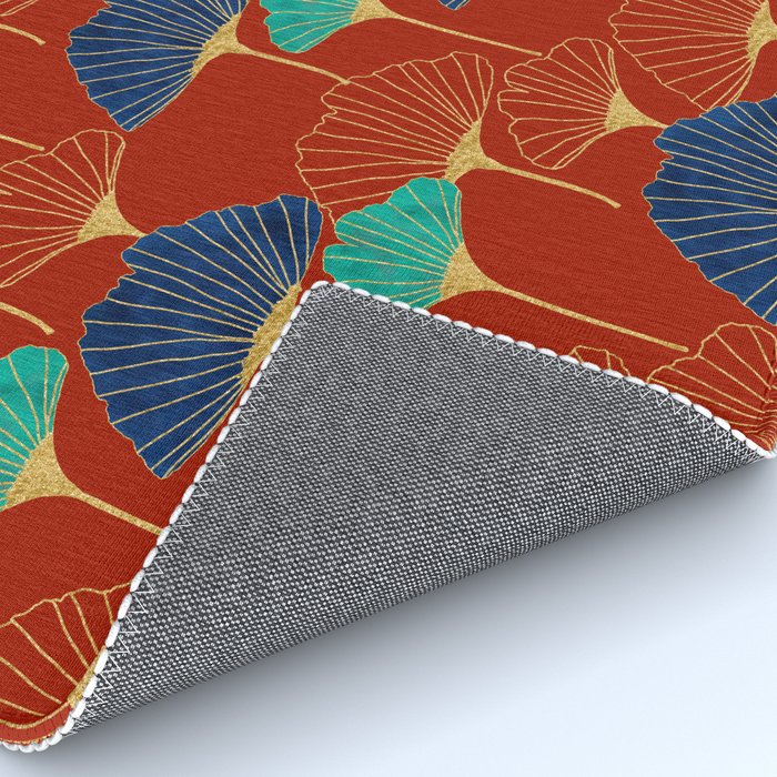 Gingko Biloba Leaves Abstract Pattern (red Background) Rug Gallery Image 4