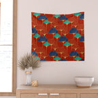 Gingko Biloba Leaves Abstract Pattern (red Background) Wall Tapestry Gallery Image 2